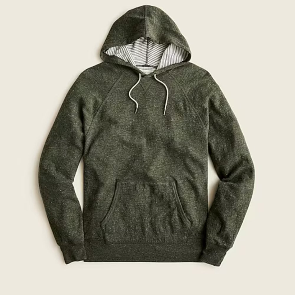 J Crew Double-knit pullover hoodie marled green large tall